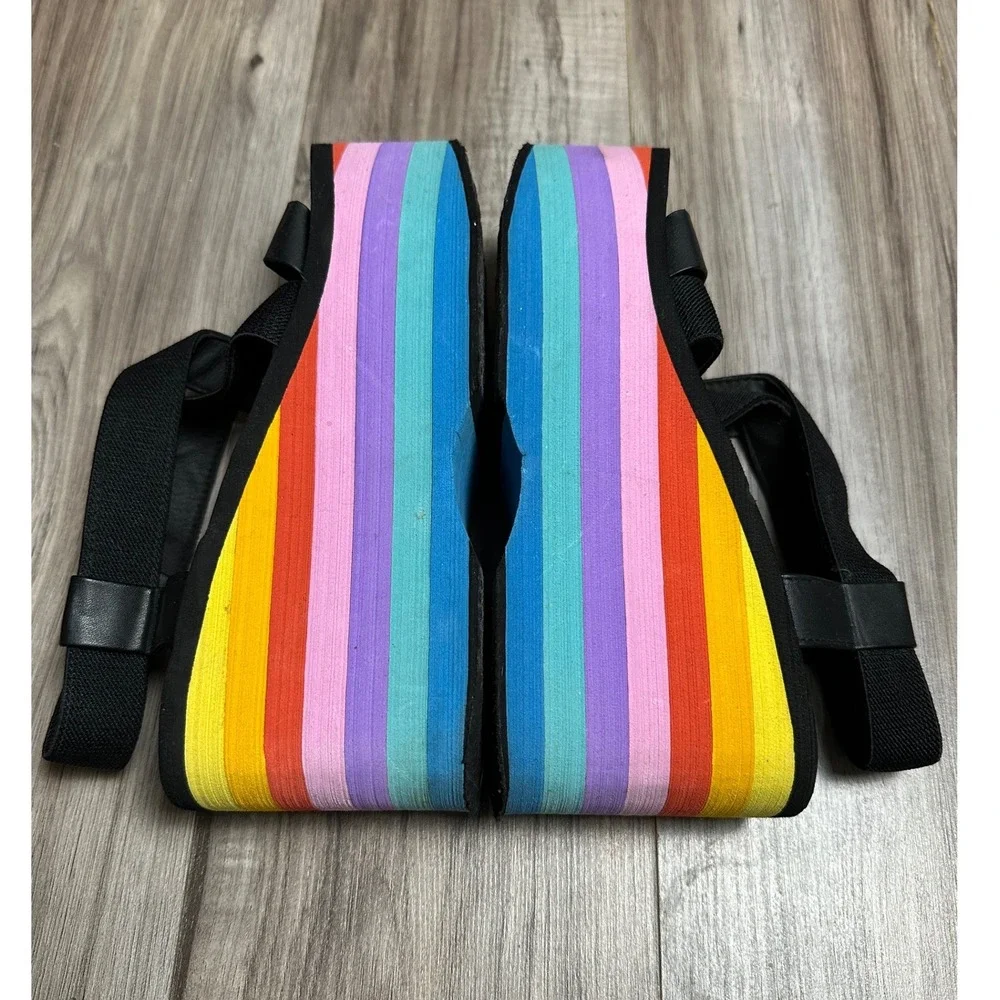 Rocket Dog Rainbow Platform Wedge Sandals Black Elastic Straps Womens Size 8